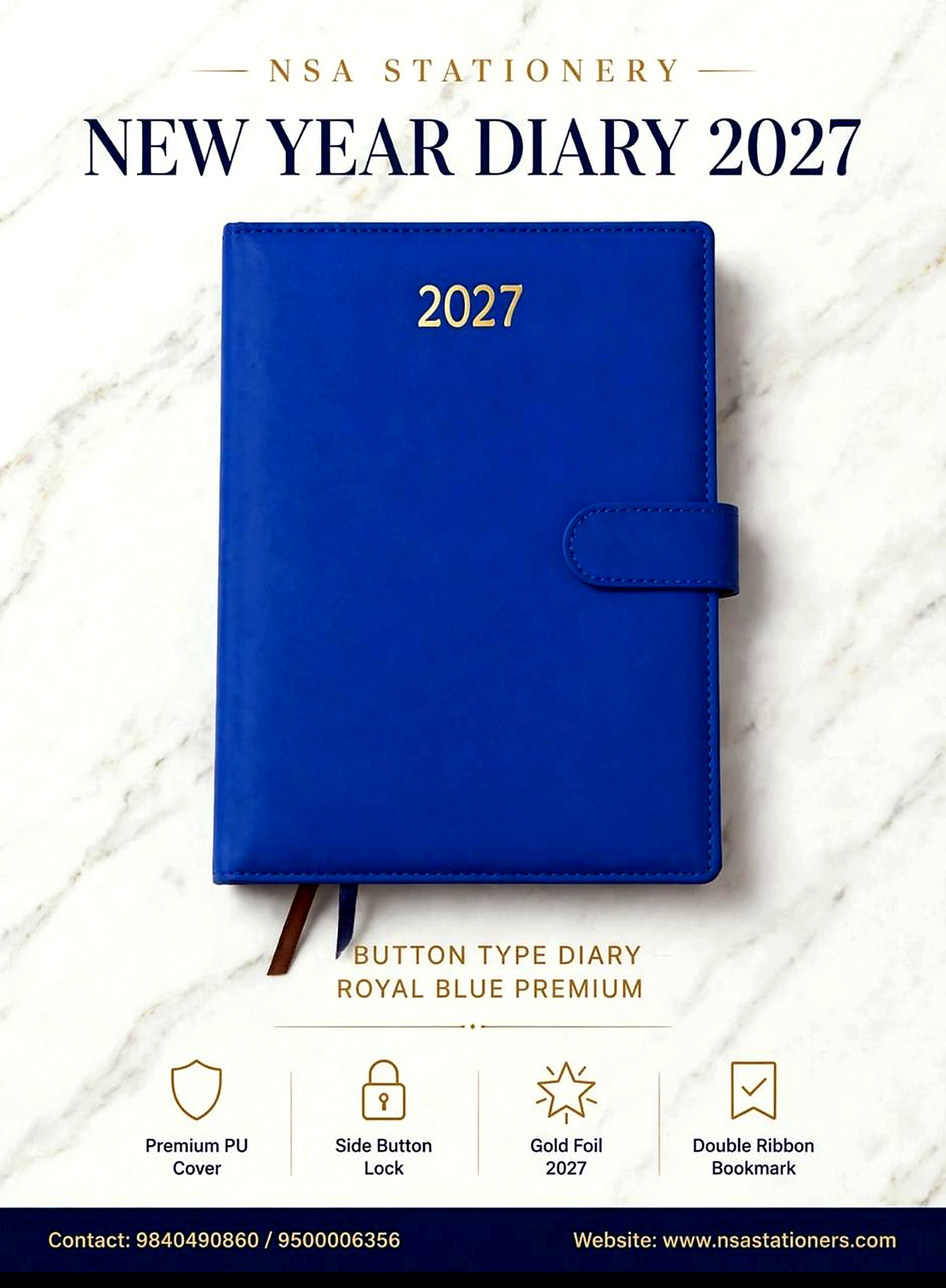 Royal blue 2027 button type diary
